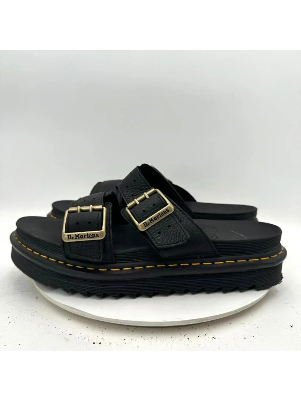 Dr. Martens Myles II Men Size 14 Black Leather  Brass Buckled  Platform Sandal